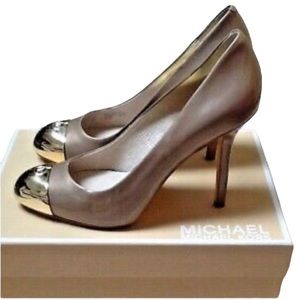 Michael Kors Gold Sand Tan Cap Toe High Heel Patent Leather women 7.5 size 7 1/2